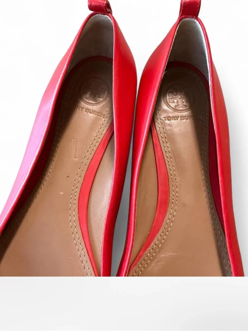 Tory Burch Gabriel Exotic Red-Orange Leather Ballet Flats Size 7